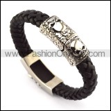 Black Leather Bracelet with Steel Motorcycle Engine b005979
