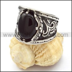 Stainless Steel Black Stone Ring r000486