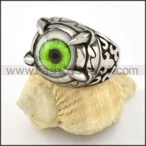 Stainless Steel Prong Setting Green Eye Ring r000539
