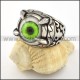 Stainless Steel Prong Setting Green Eye Ring r000539