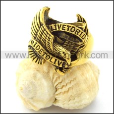 Yellow Gold Pating RIDE TO LIVE Eagle Ring r000726