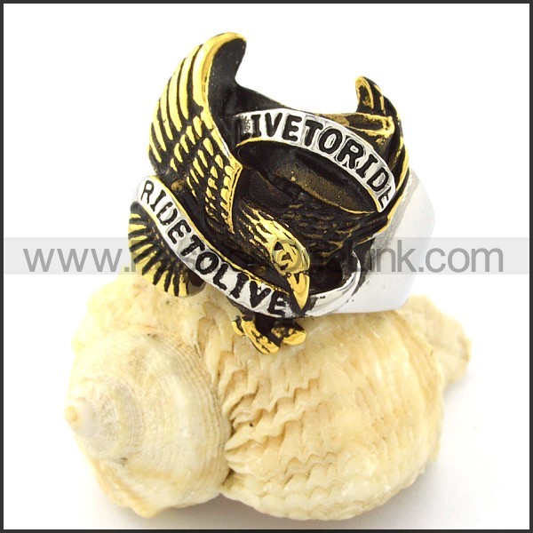 Vintage Mixed Silver and Gold Plating LIVE TO RIDE Eagle Ring  r000725