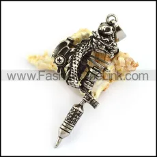 Vintage Stainless Steel Dragon Tattoo Gun Pendant p004467