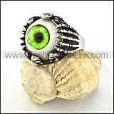 Stainless Steel Green Eye Ring r000532