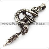 Retro Silver Steel Casting Snake Tattoo Gun Pendant p004759