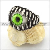 Stainless Steel  Green Eye Ring r000536