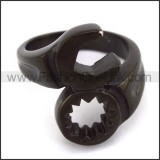 Black Stainless Steel Screw Wrench Biker Ring r003670