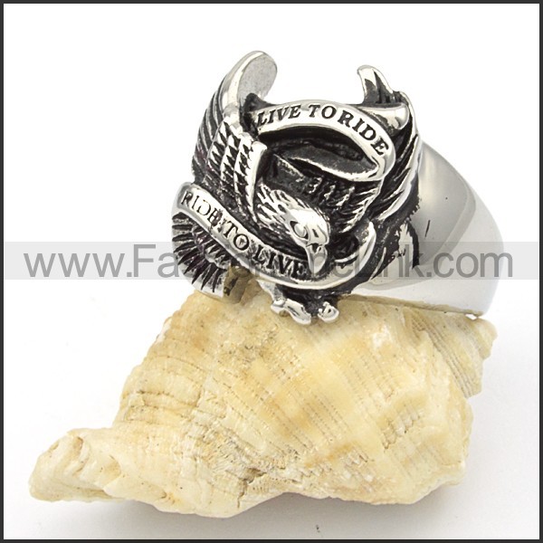 Stainless Steel Eagle Rings with slogan of LIVE TO RIDE r000373