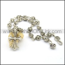 Cross and Casting Flower Necklace n000993