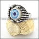 Stainless Steel Prong Setting Light Blue Eye Ring r000527