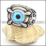 Stainless Steel Light Prong Setting Blue Eye Ring r000323