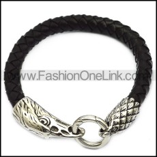 black leather bracelet with 2 raven end caps b007859