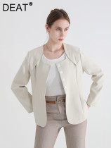 DEAT Fashion Women's Blazer Square Collar Single Breasted Full Sleeves Folds Waist Loose Suit Jackets Spring 2024 New 3WQ6881