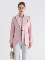 DEAT Fashion Women Blazer Notched Collar Single Button Irregular Hollow Out Pink Slim Suit Jackets Spring 2024 New Tide CP2212