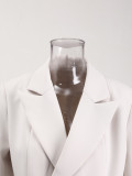 DEAT Fashion Women's Long Blazer Notched Collar Single Row Buckle High Waist Long Sleeve Beige Suit Jackets Summer 2024 New