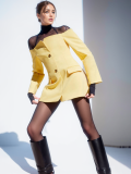 DEAT Fashion Women's Off Shoulder Blazer Single Brested Slash Neck Silm Long Sleeve Yellow Suit Jackets Spring 2024 New CPDB021