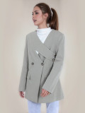 DEAT Fashion Women's Blazer V-neck Deconstruction Side Button Waist Long Sleeve Gray Suit Jackets Spring 2024 New Tide CPDB002