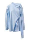 DEAT Fashion Women's Shirt Diagonal Shoulder Irregular Cut Single Breasted Lace-up Loose Blouse Summer 2024 New Tide CPDB112