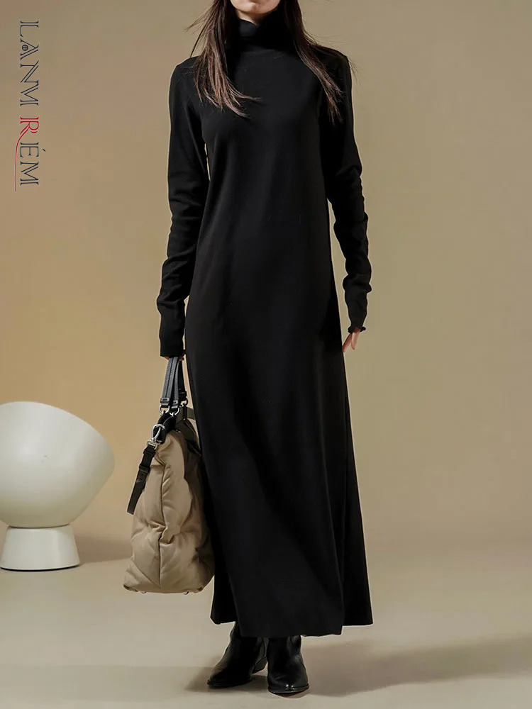 LANMREM Fashion Knitted Solid Color Long Dress Women Turtleneck Slim Versatile Dresses Casual 2024 Spring New Clothing 2AA4416