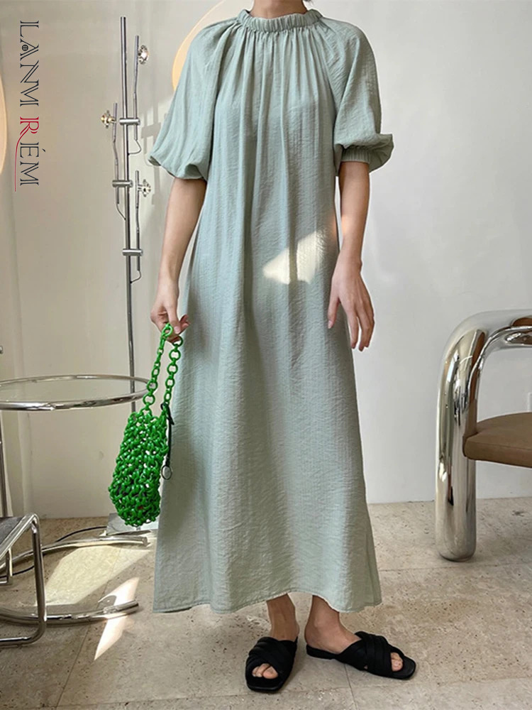 LANMREM 2024 Fashion Women's Dress Solid Color Lantern Sleeves Loose Versatile Long Dresses Casual Spring New Clothing 2AA4836