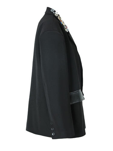 [EAM]  Women Black Colorful Button Big Size Blazer New Lapel Long Sleeve Loose Fit Jacket Fashion Spring Autumn 2024 1DF3113