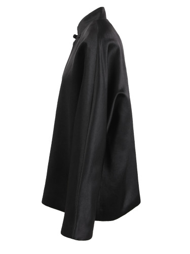 [EAM] Women Black Brief Buckle Big  Size Blazer New Stand Collar Long Sleeve Jacket Fashion Tide Spring Autumn 2024 CPG1286