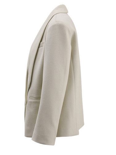 [EAM] Women Beige Single Button Pleated Big Size Short Blazer New Lapel Long Sleeve Jacket Fashion Tide Spring Autumn 2024 Beige