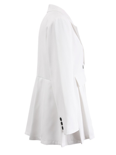 [EAM] Women White Pleated Buckle Casual Blazer Loose New Lapel Long Sleeve Jacket Fashion Tide Spring Autumn 2024 2DA3933