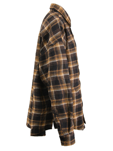 [EAM] Coffee Pleated Plaid Big Size Vintage Jacket New Lapel Long Sleeve Women Coat Fashion Tide Spring Autumn 2024 CPG1285
