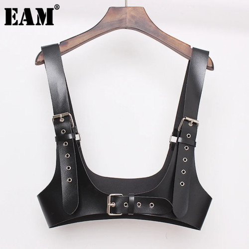 [EAM] 2024 New Spring Summer Pu Leather Black Buckle Personality Women Wide Strap Belt Fashion Tide All-match JX461