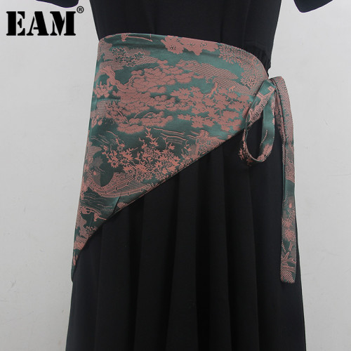 [EAM] Green Irregular Multi Color Bandage Wide Belt Personality Women New Fashion Tide All-match Spring Autumn 2024 1DH6735