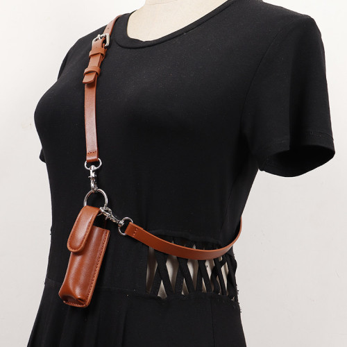 [EAM] Pu Leather Caramel Color Mini-bag Long Belt Personality Women New Fashion Tide All-match Spring Autumn 2024 1DH700