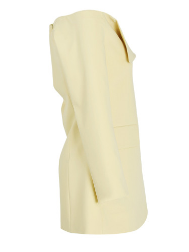 [EAM] Women Yellow Single Breasted Elegant Long Blazer New Slash Neck Long Sleeve Jacket Fashion Tide Spring Autumn 2024 CPDB021