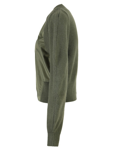 [EAM] Loose Fit Green Spliced Knitting Zipper Jacket New V-neck Long Sleeve Women Coat Fashion Tide Spring Autumn 2024 CP1746