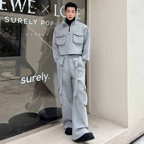 {EAM} Street Men's Stylish Two Piece Set High Quality Pockets Splicing Design Tops Casual Cargo Pants Clothes Loose 2024 DLZ048