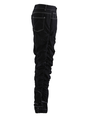 [EAM] High Waist Black Pleated Topstitched Casual Wide Leg Jeans New Women Trousers Fashion Tide Spring Autumn 2024 12A7609