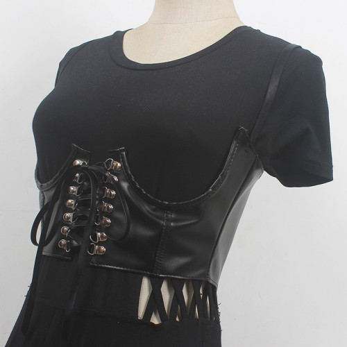 [EAM] Pu Leather Black Buckle Bandage Strap Belt Personality Women New Fashion Tide All-match Spring Autumn 2024 1DH6359