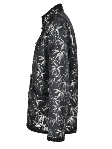 [EAM] Loose Fit Black Pattern Printed Big Size Jacket New Stand Collar Long Sleeve Women Coat Fashion Spring Autumn 2024 CPG0469