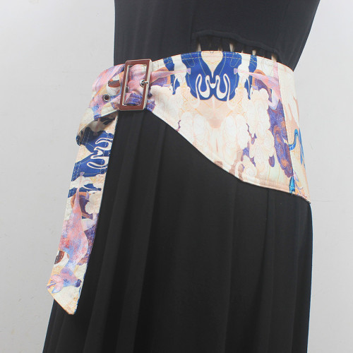 [EAM] Colorful Pattern Printed Irregular Wide Long Belt Personality Women New Fashion Tide All-match Spring Autumn 2024 1DH6358