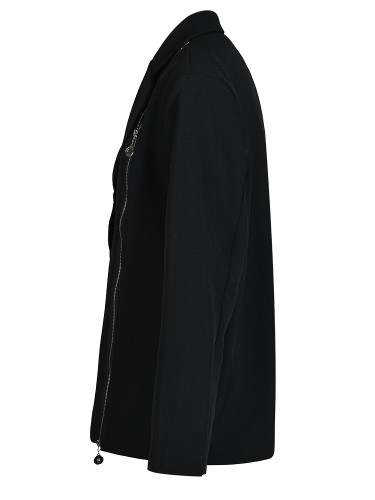 [EAM] Women Black Zipper Irregular Big Size Blazer New Lapel Long Sleeve Loose Fit Jacket Fashion Spring Autumn 2024 1DH1523
