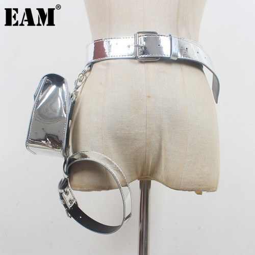 [EAM] Pu Leather Silver Color Irregular Mini-bag Long Belt Personality Women New Fashion All-match Spring Autumn 2024 1DH6356