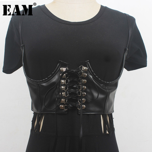 [EAM] Pu Leather Black Buckle Bandage Strap Belt Personality Women New Fashion Tide All-match Spring Autumn 2024 1DH6359