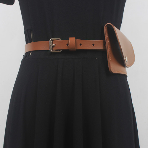 [EAM] Pu Leather Caramel Color Mini-bag Long Belt Personality Women New Fashion Tide All-match Spring Autumn 2024 1DH6355