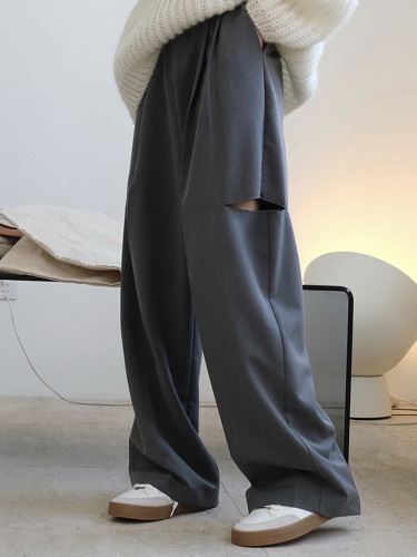 [EAM] High Waist Black Hollow Out PleatedCasual Pants New Loose Fit Trousers Women Fashion Tide Spring Autumn 2024 1DF4461