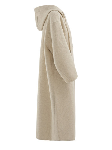 [EAM] Beige Big Size Thick Warm Long Woolen Coat New Hooded Long Sleeve Women Jacket Fashion Tide Autumn Winter 2024 CPG2154