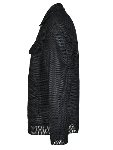 [EAM] Loose Fit Black Hollow Out Big Size Jacket New Lapel Long Sleeve Women Coat Fashion Tide Spring Autumn 2024 CPG0416