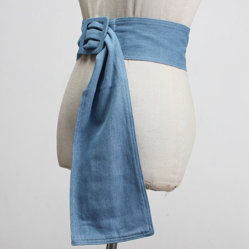 [EAM]  Blue Denim Big Buckle Irregular Split Joint Long Wide Belt Personality Women New Fashion Tide All-match Spring 2024 1Y100