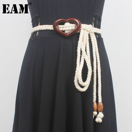 [EAM] Apricot Vintage Woven Hemp Rope Long Belt Personality Women New Fashion Tide All-match Spring Summer 2024 1DH553912