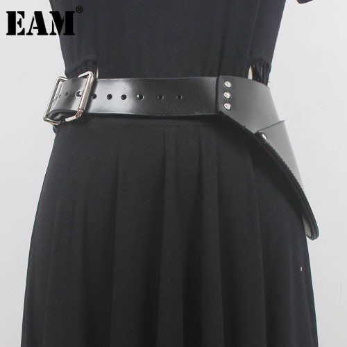 [EAM] Pu Leather Black Irregular Shaped Buckle Belt Personality Women New Fashion Tide All-match Spring Autumn 2024 1DH5541