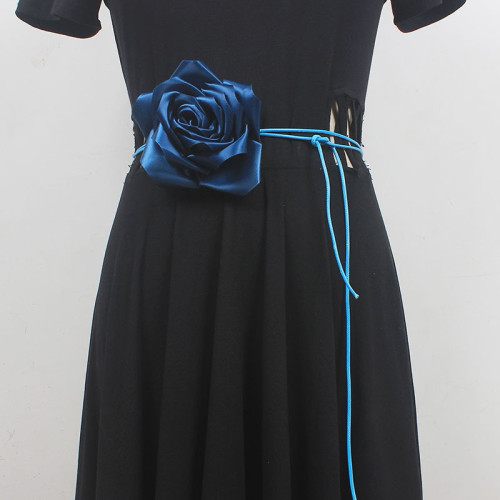 [EAM] Three-dimensional Flower Green Elegant Bandage Belt Personality Women New Fashion All-match Spring Autumn 2024 1DH5537